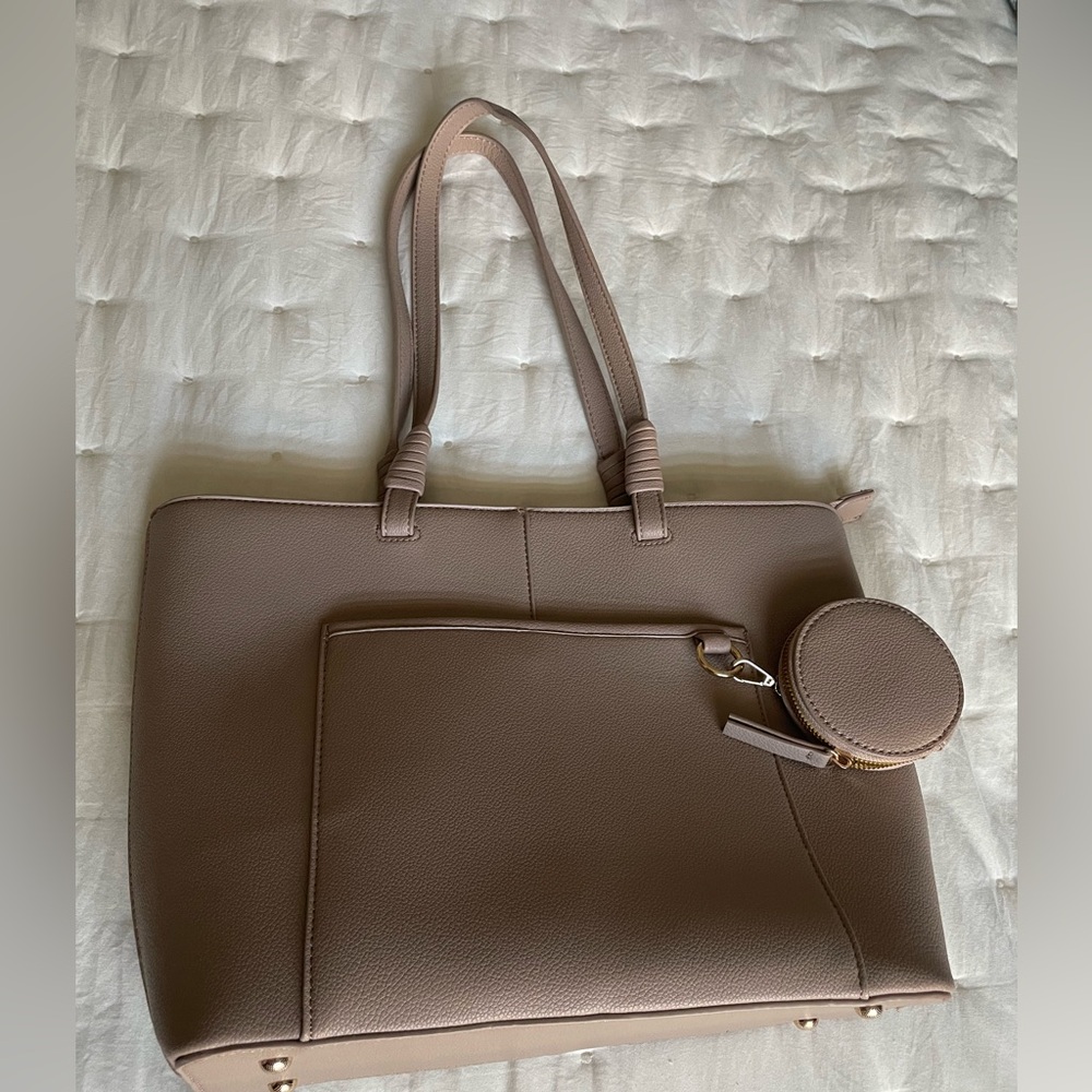Classic Taupe Tote Bag with Coin Pouch